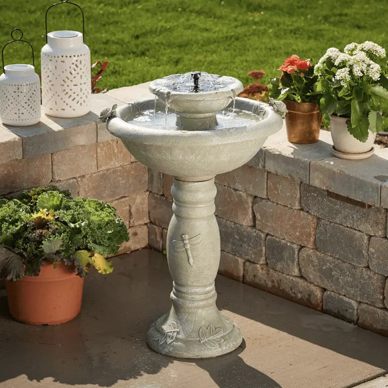 Smart Solar Country Gardens 2-Tier Solar Outdoor Fountain 34222024 (Weathered Stone)