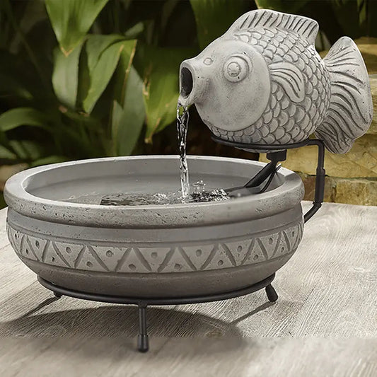 Smart Solar Marin Solar Fish Fountain – Light Cement Finish (23471M01)