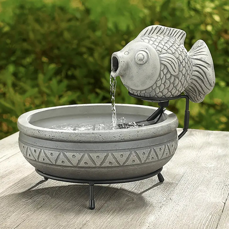 Smart Solar Marin Solar Fish Fountain – Light Cement Finish (23471M01)