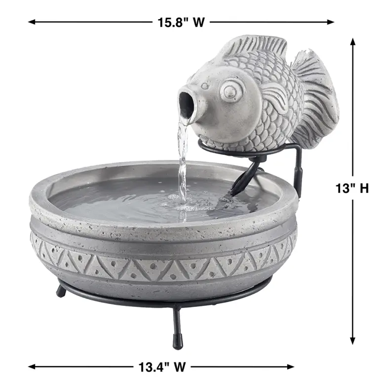 Smart Solar Marin Solar Fish Fountain – Light Cement Finish (23471M01)