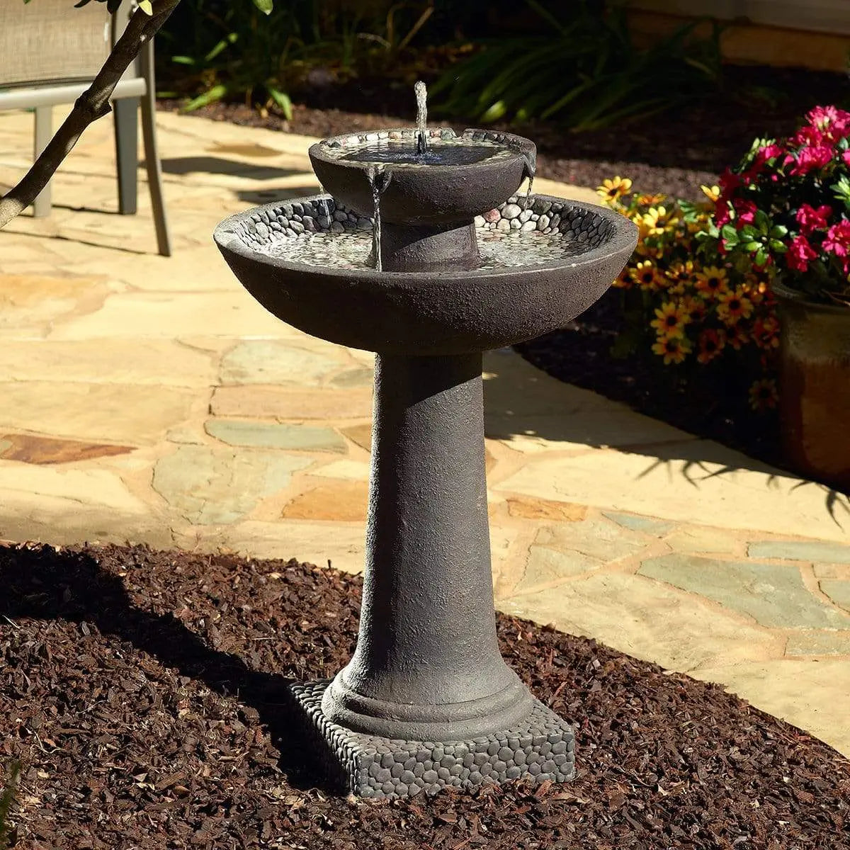 Smart Solar Riverstone 2-Tier intelliSOLAR Fountain with Remote 34208024