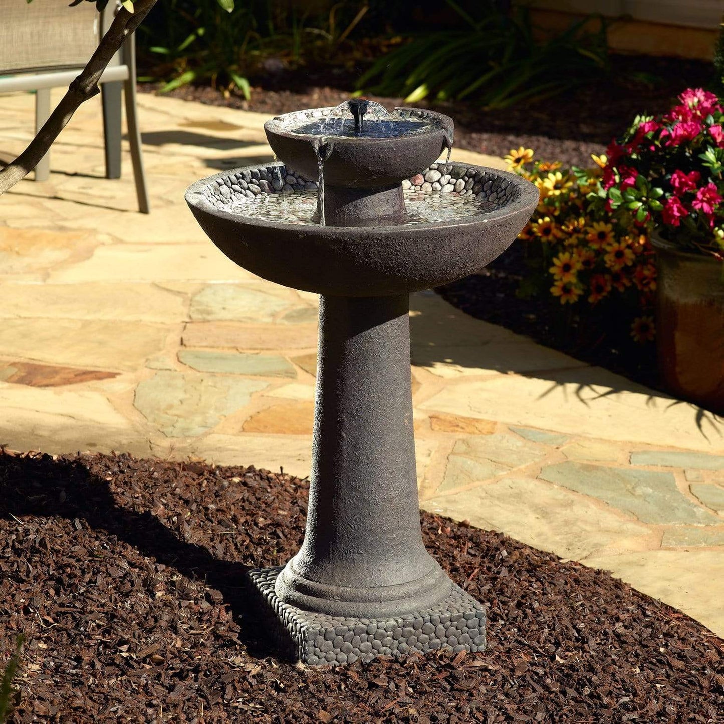 Smart Solar Riverstone 2-Tier intelliSOLAR Fountain with Remote 34208024